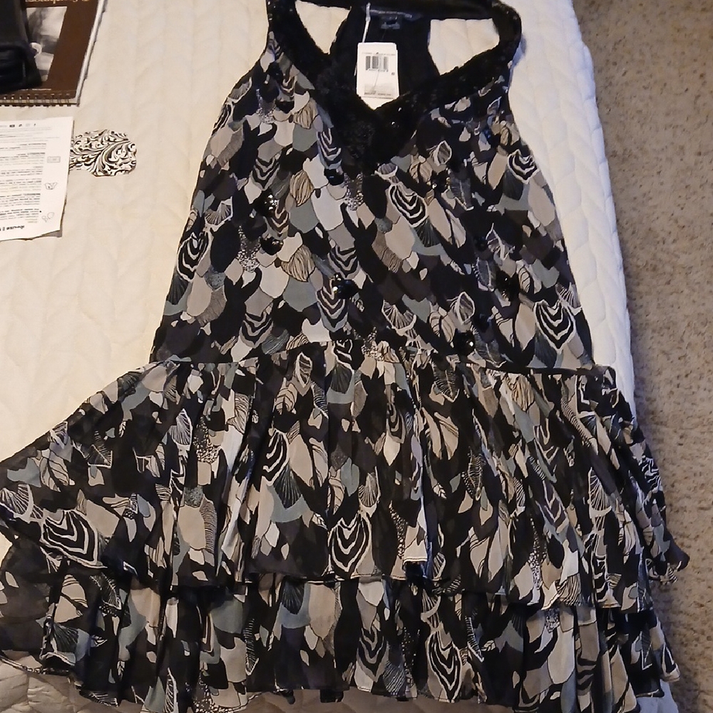 French Connection Black and Cream Layered Dress